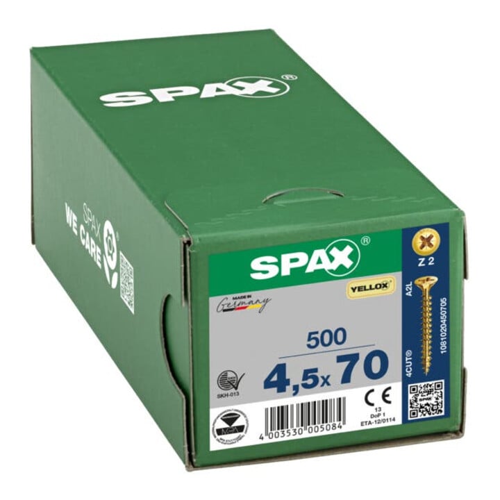 Spax Universalschraube 4,5 x 70 mm Senkkopf Kreuzschlitz Z Vollgewinde 4CUT YELLOX A2L