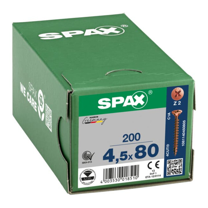 Spax Universalschraube 4,5 x 80 mm Senkkopf Kreuzschlitz Z Vollgewinde 4CUT Brüniert C1A