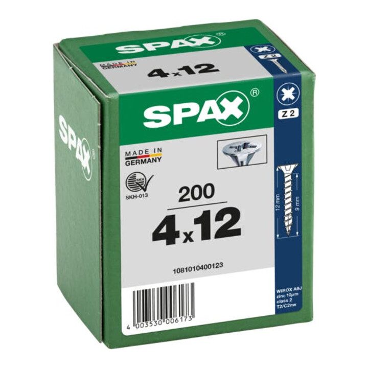 Spax Universalschraube 4 x 12 mm Senkkopf Kreuzschlitz Z Vollgewinde 4CUT WIROX A3J