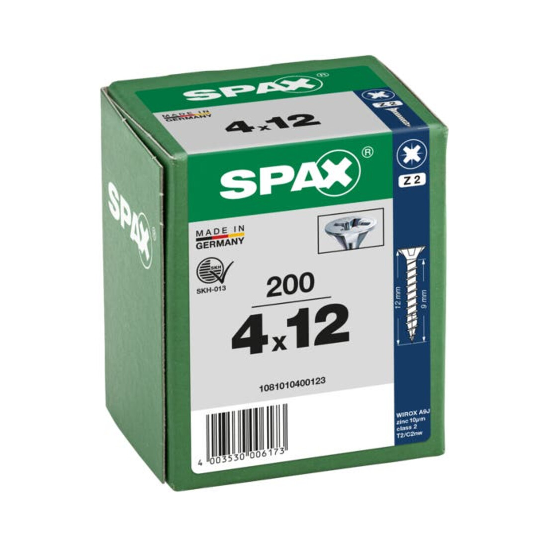 Spax Universalschraube 4 x 12 mm Senkkopf Kreuzschlitz Z Vollgewinde 4CUT WIROX A3J