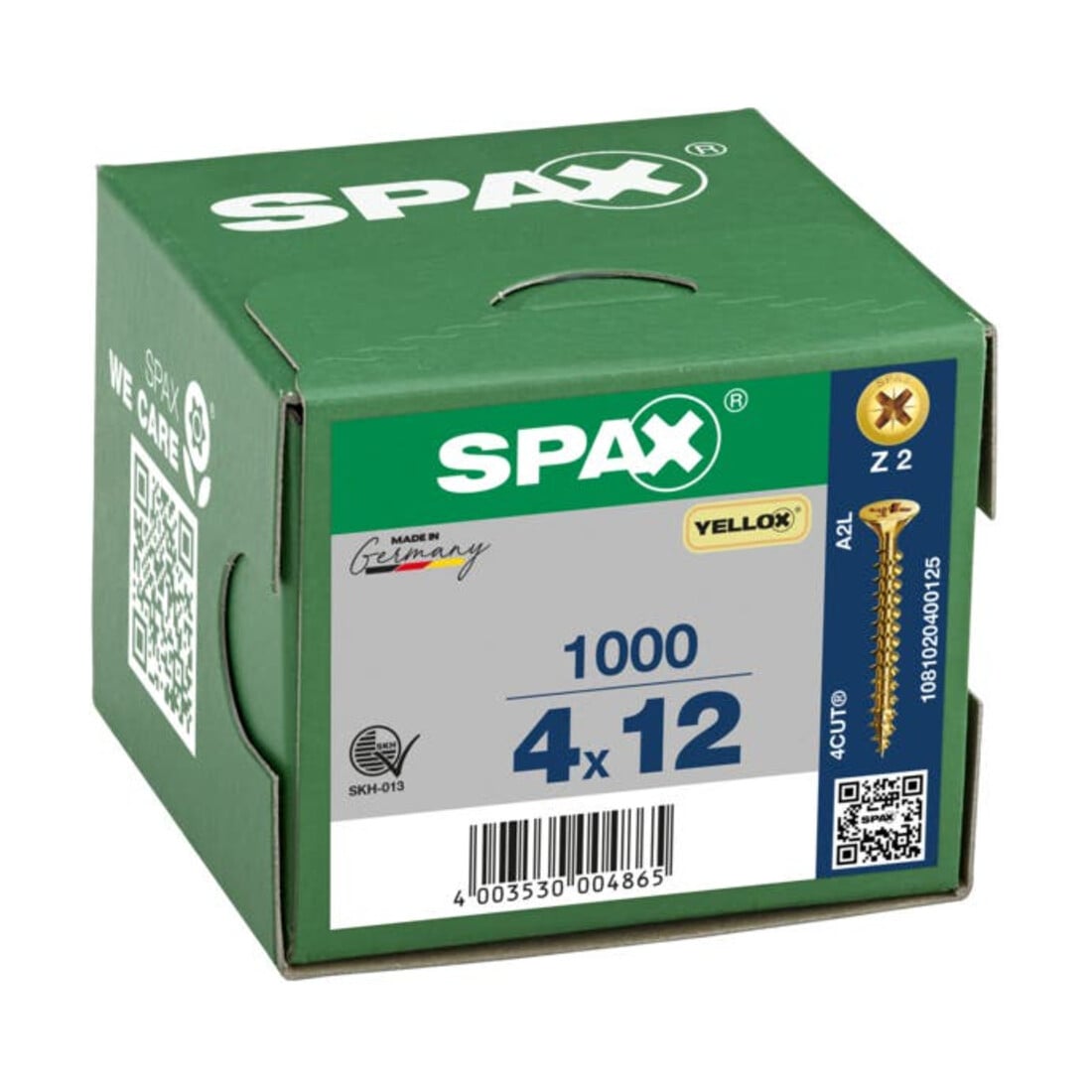 Spax Universalschraube 4 x 12 mm Senkkopf Kreuzschlitz Z Vollgewinde 4CUT YELLOX A2L