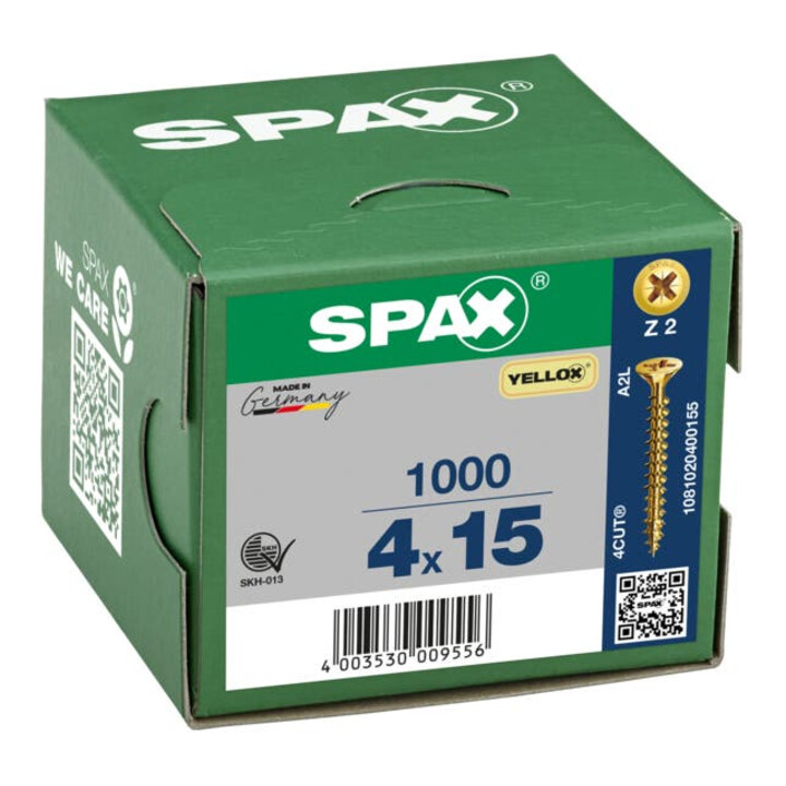 Spax Universalschraube 4 x 15 mm Senkkopf Kreuzschlitz Z Vollgewinde 4CUT YELLOX A2L
