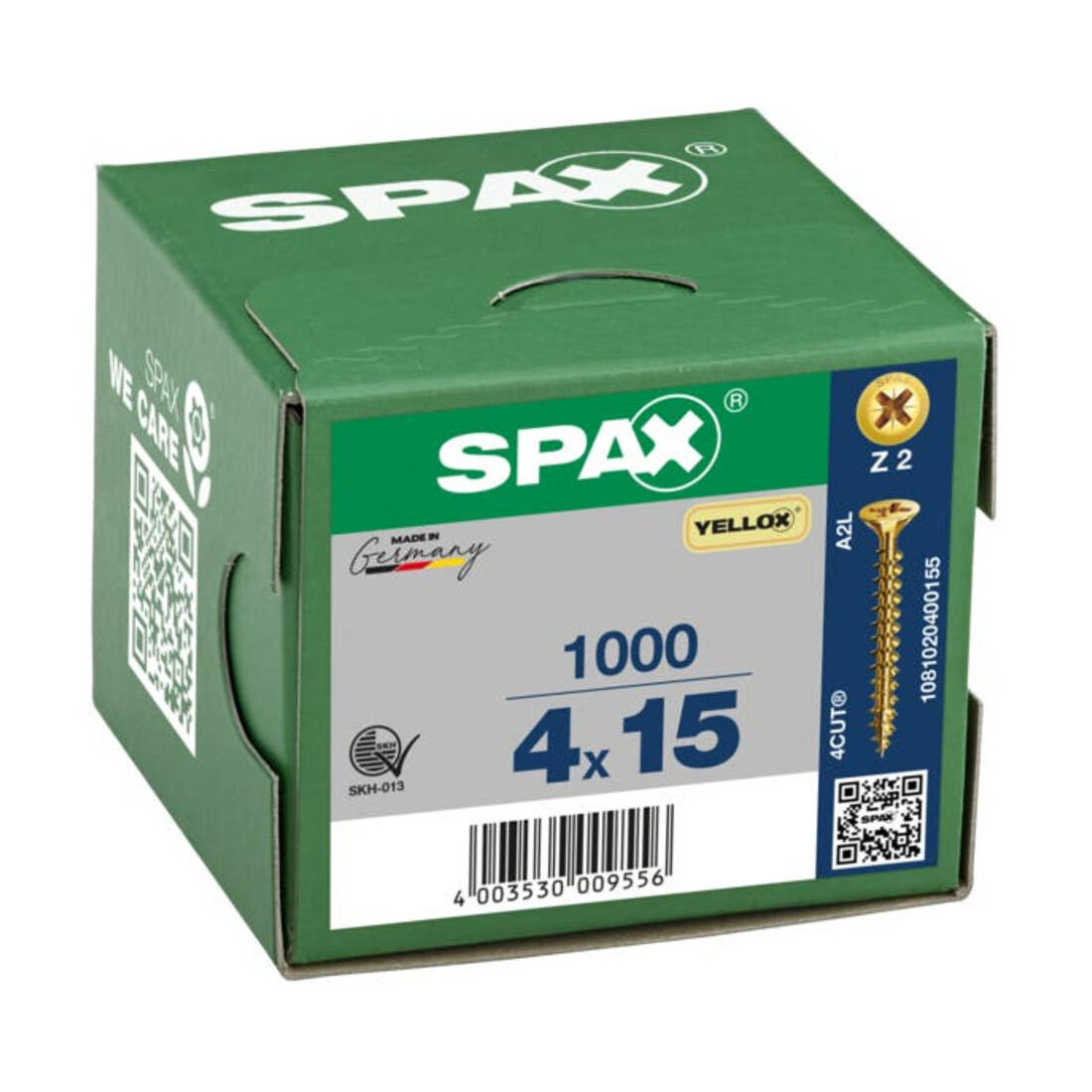 Spax Universalschraube 4 x 15 mm Senkkopf Kreuzschlitz Z Vollgewinde 4CUT YELLOX A2L