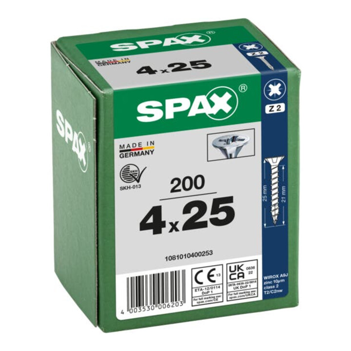 Spax Universalschraube 4 x 25 mm Senkkopf Kreuzschlitz Z Vollgewinde 4CUT WIROX A3J