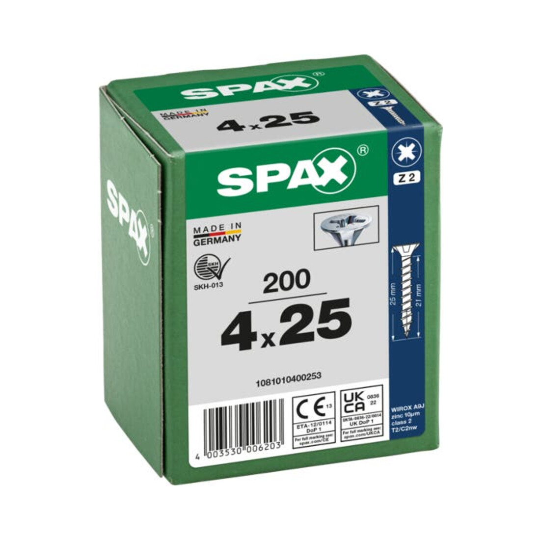 Spax Universalschraube 4 x 25 mm Senkkopf Kreuzschlitz Z Vollgewinde 4CUT WIROX A3J