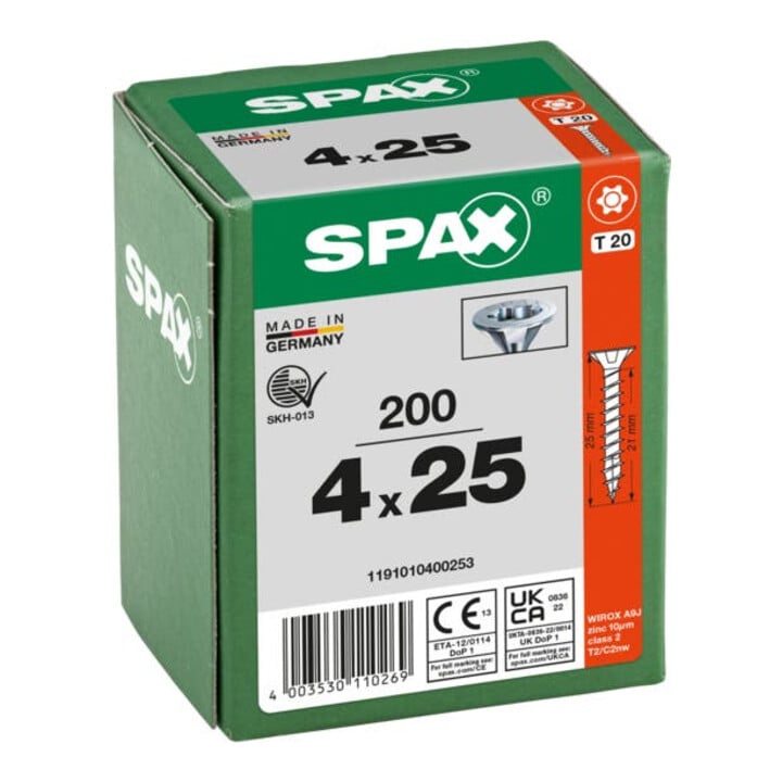 Spax Universalschraube 4 x 25 mm Senkkopf T-STAR plus Vollgewinde 4CUT WIROX A3J