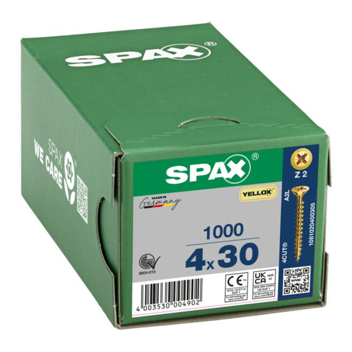 Spax Universalschraube 4 x 30 mm Senkkopf Kreuzschlitz Z Vollgewinde 4CUT YELLOX A2L