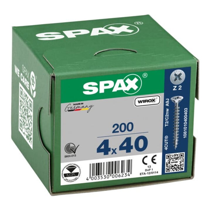 Spax Universalschraube 4 x 40 mm Senkkopf Kreuzschlitz Z Vollgewinde 4CUT WIROX A3J