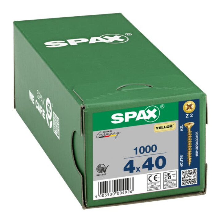 Spax Universalschraube 4 x 40 mm Senkkopf Kreuzschlitz Z Vollgewinde 4CUT YELLOX A2L