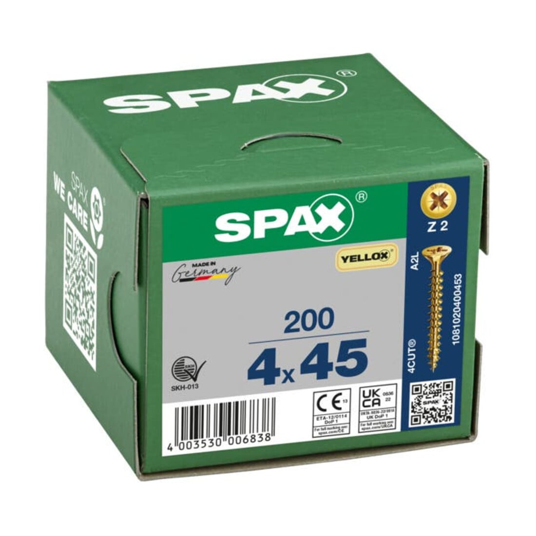 Spax Universalschraube 4 x 45 mm Senkkopf Kreuzschlitz Z Vollgewinde 4CUT YELLOX A2L