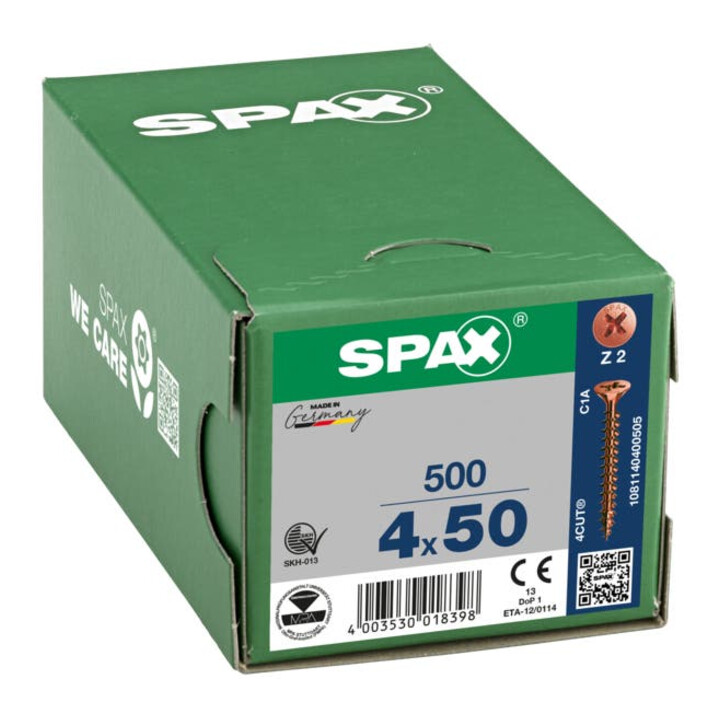 Spax Universalschraube 4 x 50 mm Senkkopf Kreuzschlitz Z Vollgewinde 4CUT Brüniert C1A