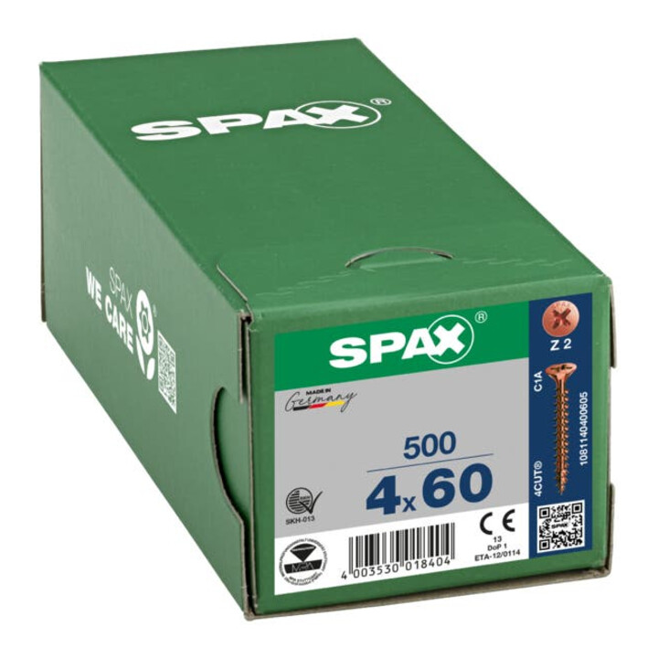 Spax Universalschraube 4 x 60 mm Senkkopf Kreuzschlitz Z Vollgewinde 4CUT Brüniert C1A