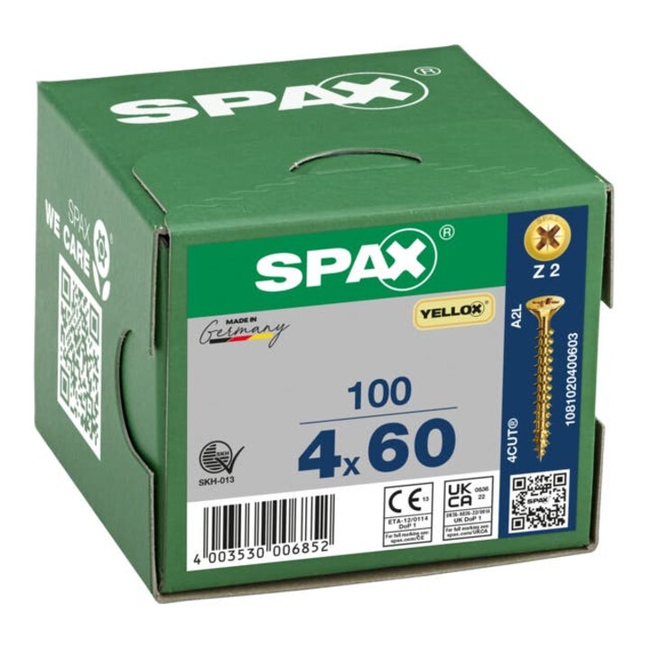 Spax Universalschraube 4 x 60 mm Senkkopf Kreuzschlitz Z Vollgewinde 4CUT YELLOX A2L