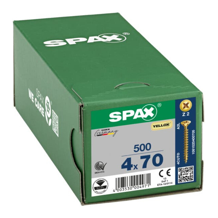 Spax Universalschraube 4 x 70 mm Senkkopf Kreuzschlitz Z Vollgewinde 4CUT YELLOX A2L