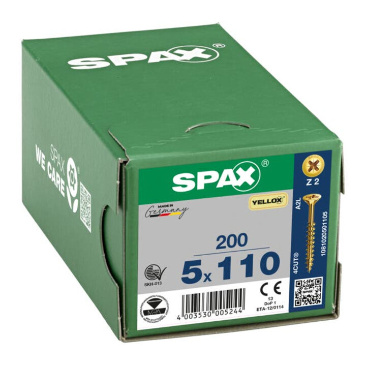 Spax Universalschraube 5 x 110 mm Senkkopf Kreuzschlitz Z Teilgewinde 4CUT YELLOX A2L