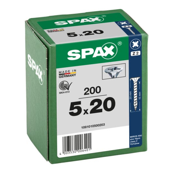 Spax Universalschraube 5 x 20 mm Senkkopf Kreuzschlitz Z Vollgewinde 4CUT WIROX A3J