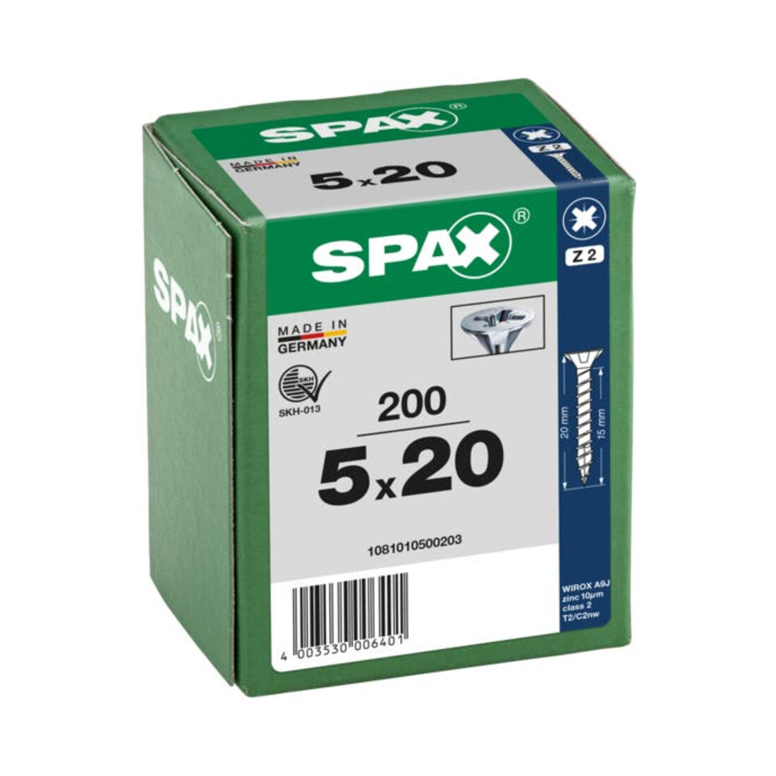 Spax Universalschraube 5 x 20 mm Senkkopf Kreuzschlitz Z Vollgewinde 4CUT WIROX A3J