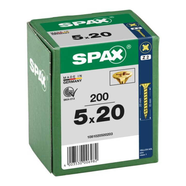 Spax Universalschraube 5 x 20 mm Senkkopf Kreuzschlitz Z Vollgewinde 4CUT YELLOX A2L