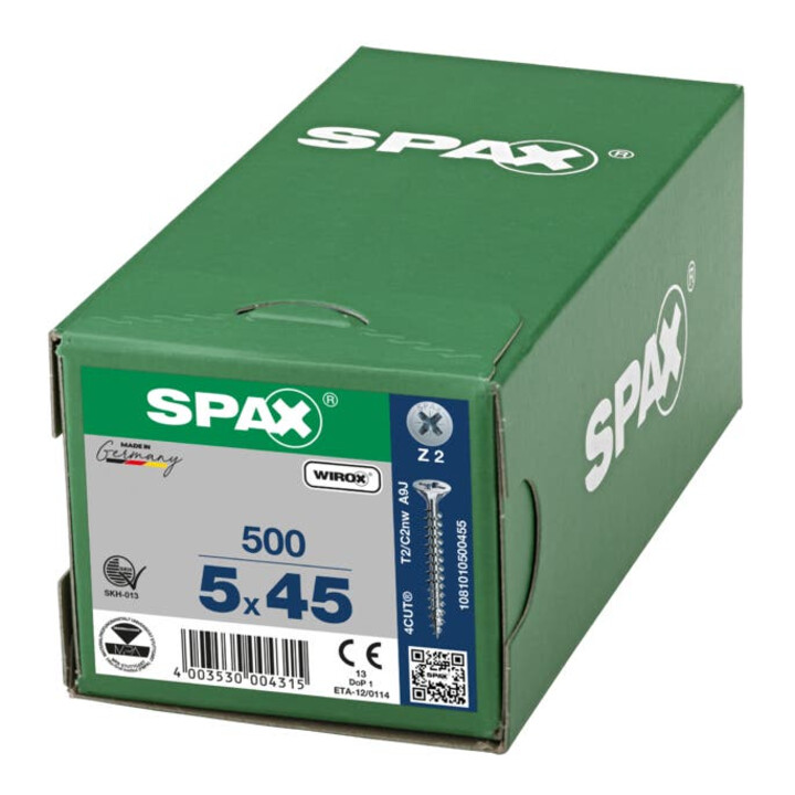 Spax Universalschraube 5 x 45 mm Senkkopf Kreuzschlitz Z Vollgewinde 4CUT WIROX A3J