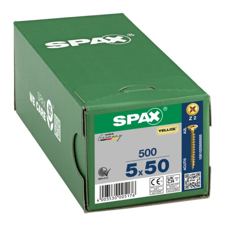 Spax Universalschraube 5 x 50 mm Senkkopf Kreuzschlitz Z Vollgewinde 4CUT YELLOX A2L