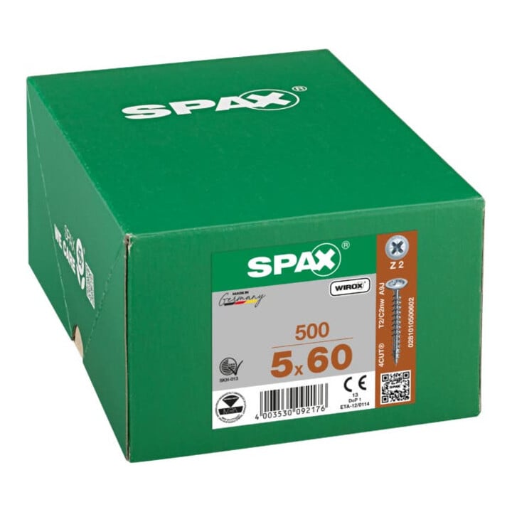 Spax Universalschraube 5 x 60 mm Rückwandkopf Kreuzschlitz Z Vollgewinde 4CUT WIROX A3J