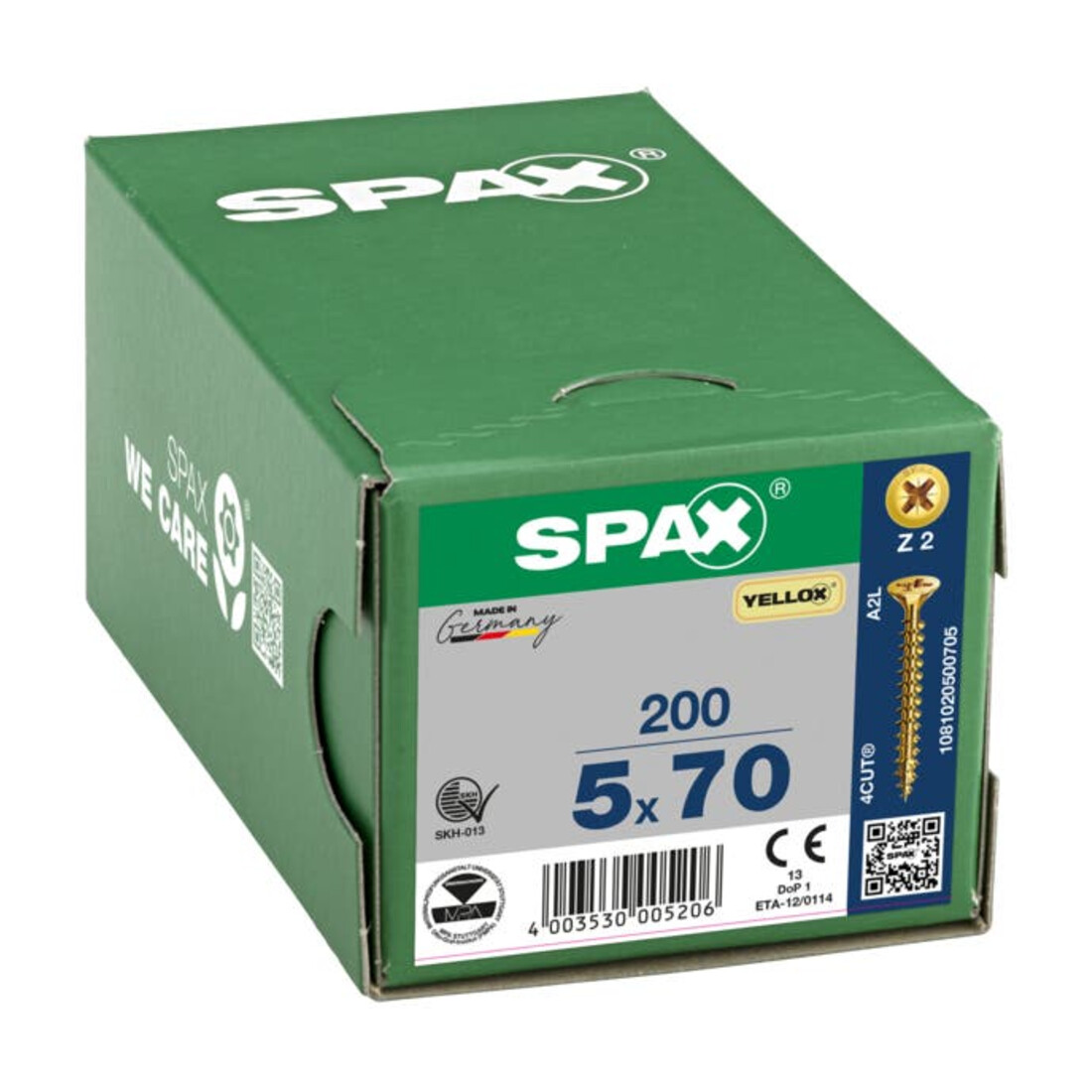 Spax Universalschraube 5 x 70 mm Senkkopf Kreuzschlitz Z Vollgewinde 4CUT YELLOX A2L