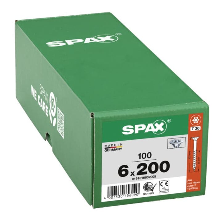 Spax Universalschraube 6 x 200 mm Senkkopf T-STAR plus Teilgewinde 4CUT Galvanisch blank verzinkt A2J