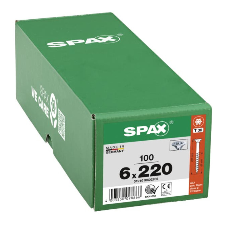 Spax Universalschraube 6 x 220 mm Senkkopf T-STAR plus Teilgewinde 4CUT Galvanisch blank verzinkt A2J