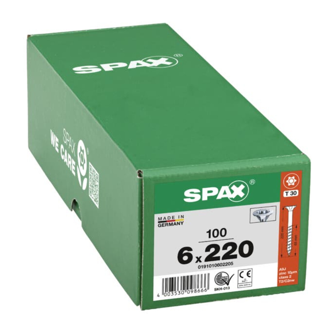 Spax Universalschraube 6 x 220 mm Senkkopf T-STAR plus Teilgewinde 4CUT Galvanisch blank verzinkt A2J