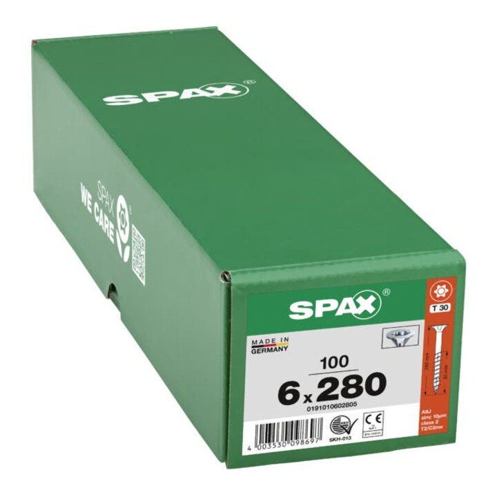 Spax Universalschraube 6 x 280 mm Senkkopf T-STAR plus Teilgewinde 4CUT Galvanisch blank verzinkt A2J