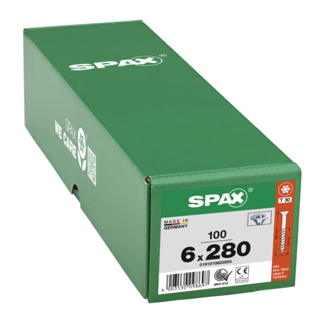Spax Universalschraube 6 x 280 mm Senkkopf T-STAR plus Teilgewinde 4CUT Galvanisch blank verzinkt A2J