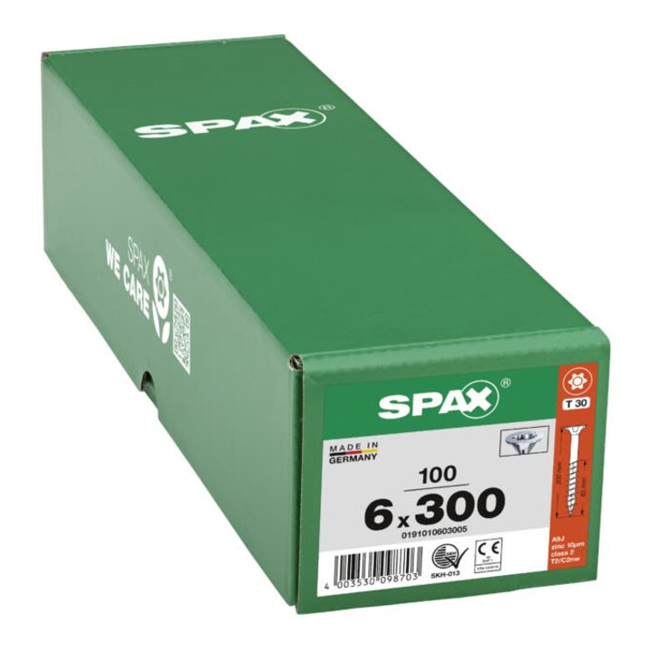 Spax Universalschraube 6 x 300 mm Senkkopf T-STAR plus Teilgewinde 4CUT Galvanisch blank verzinkt A2J