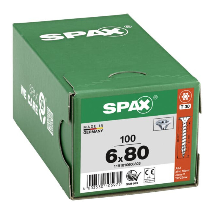 Spax Universalschraube 6 x 80 mm Senkkopf T-STAR plus Vollgewinde 4CUT WIROX A3J