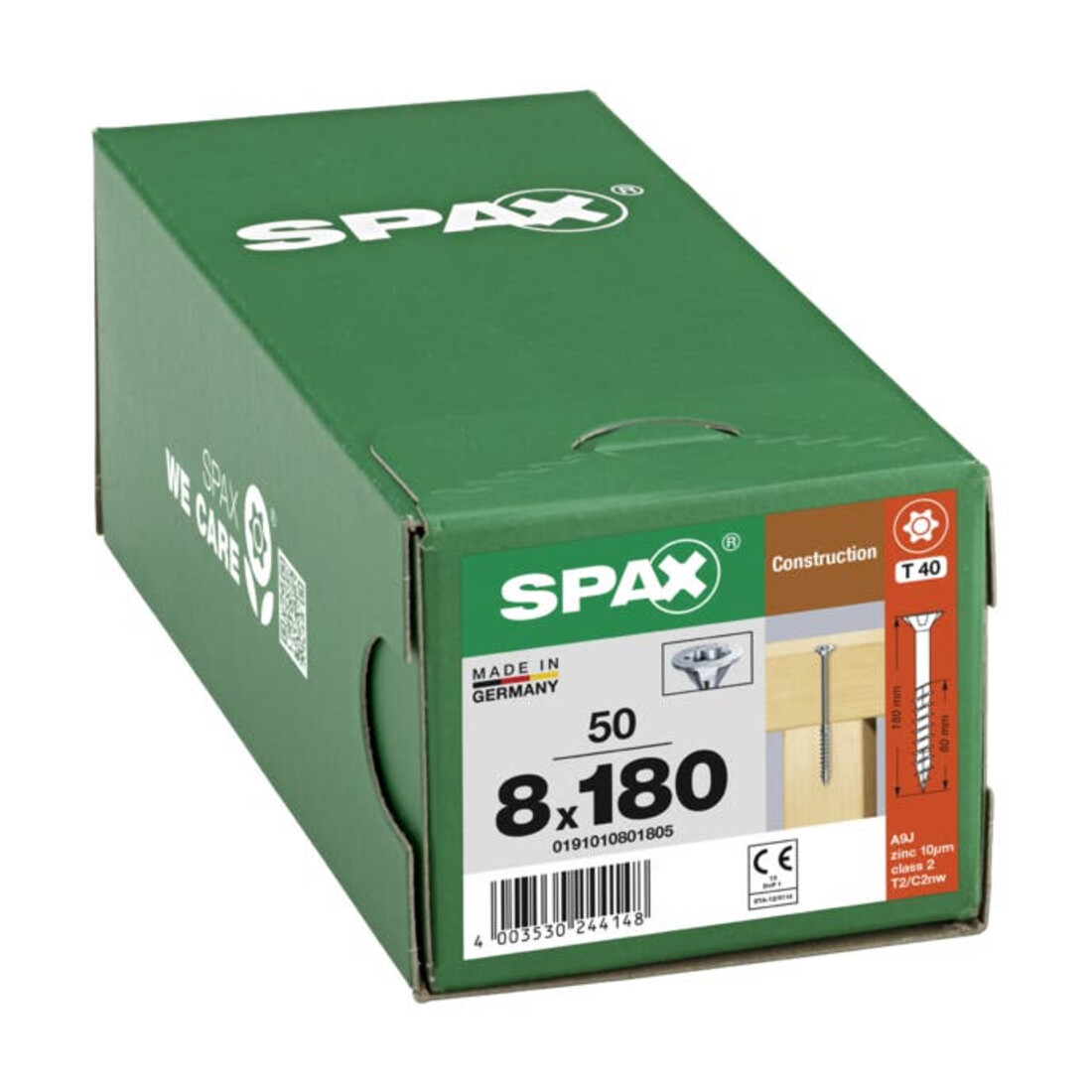Spax Vis à bois 8 x 180 mm Tête fraisée T-STAR plus Filetage partiel 4CUT WIROX P3J