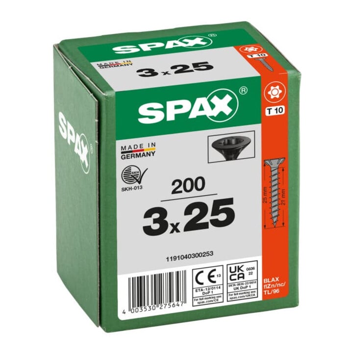 Spax Vis à tête fraisée T-STAR+ 3,0 x 25 Noir zingué HP
