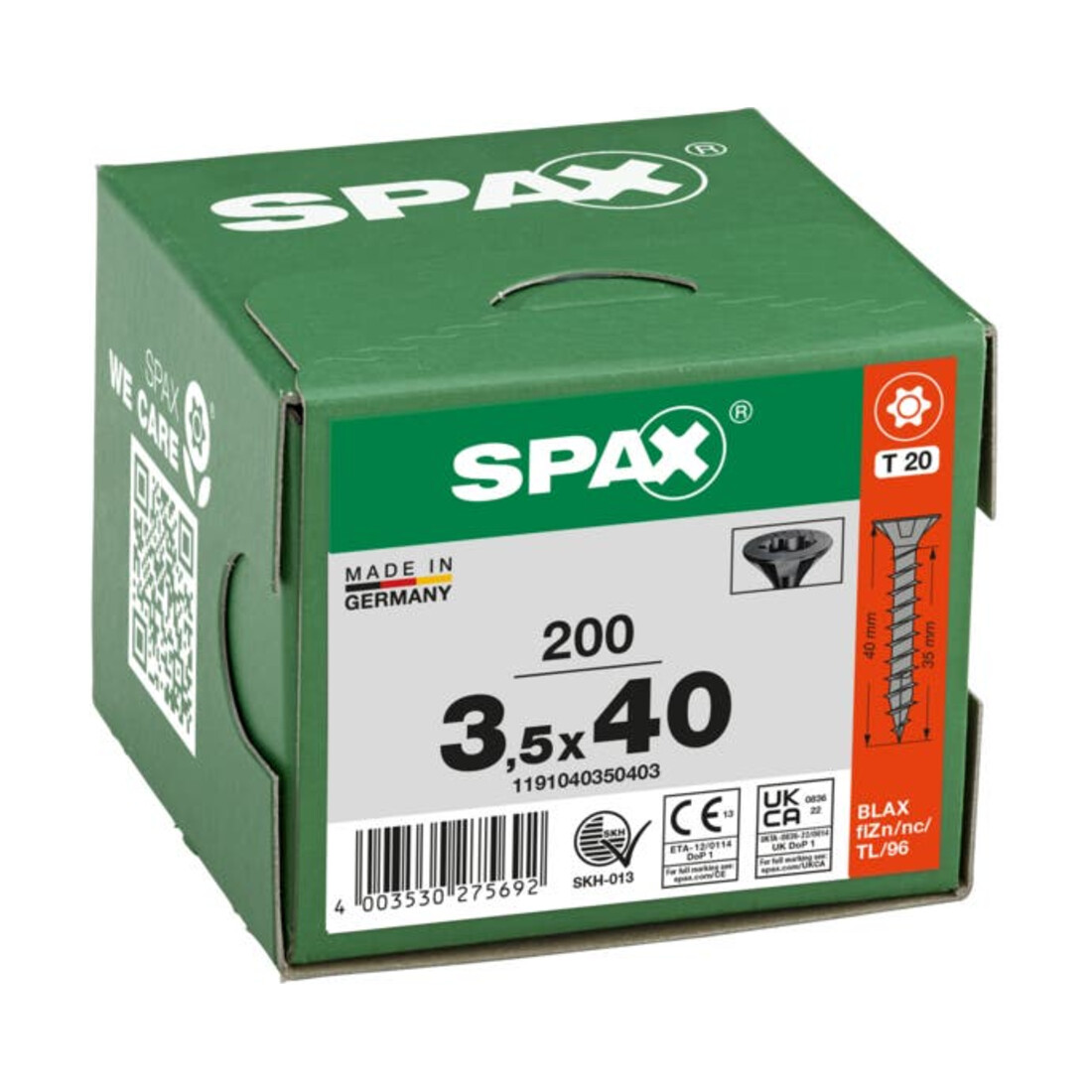 Spax Vis à tête fraisée T-STAR+ 3,5 x 40 Noir zingué HP