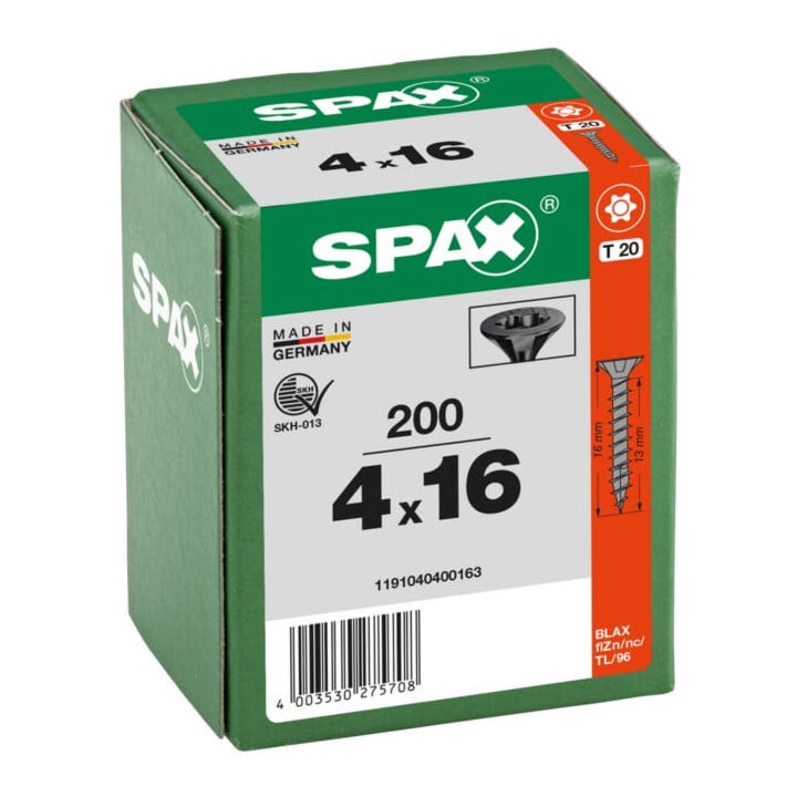 Spax Vis à tête fraisée T-STAR+ 4,0 x 16 Noir zingué HP