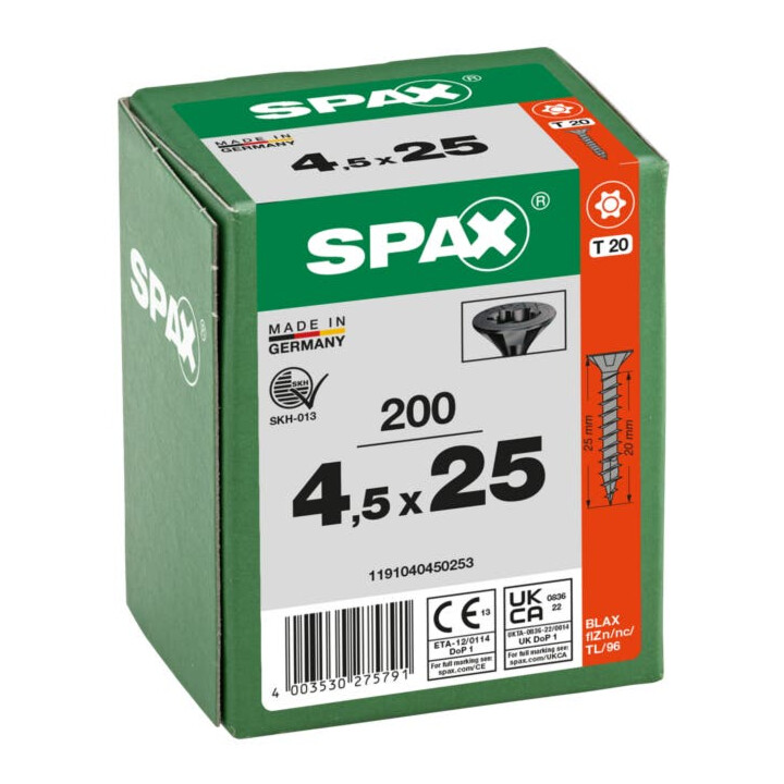 Spax Vis à tête fraisée T-STAR+ 4,5 x 25 Noir zingué HP