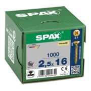 Spax Vis universelle 2,5 x 16 mm Tête fraisée Pozidriv Z Filetage complet Pointe S YELLOX A2L-5