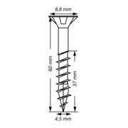 Spax Vis universelle 4,5 x 60 mm Tête fraisée Pozidriv Z Filetage partiel 4CUT WIROX A3J-5