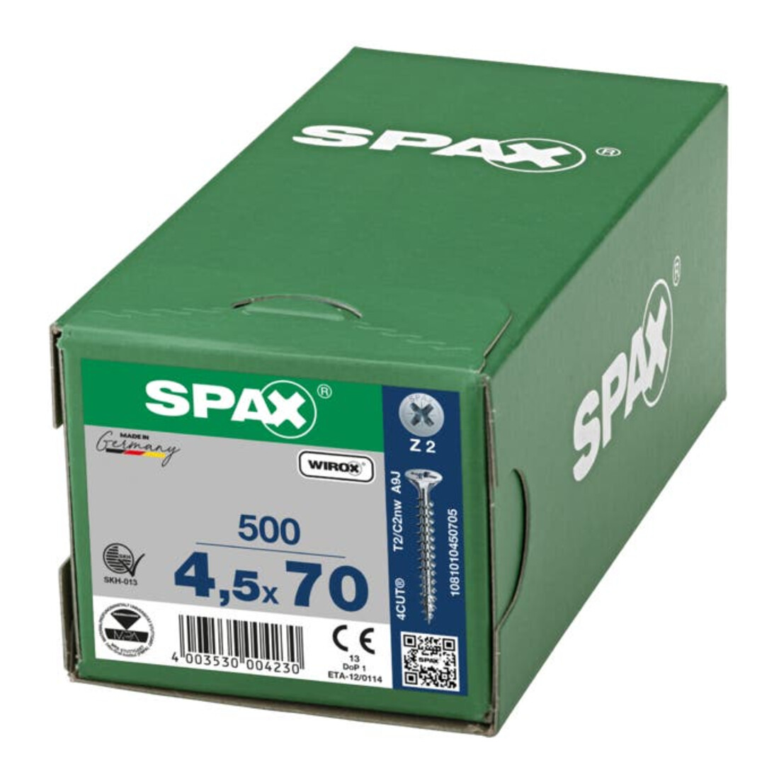 Spax Vis universelle 4,5 x 70 mm Tête fraisée Pozidriv Z Filetage total 4CUT WIROX A3J