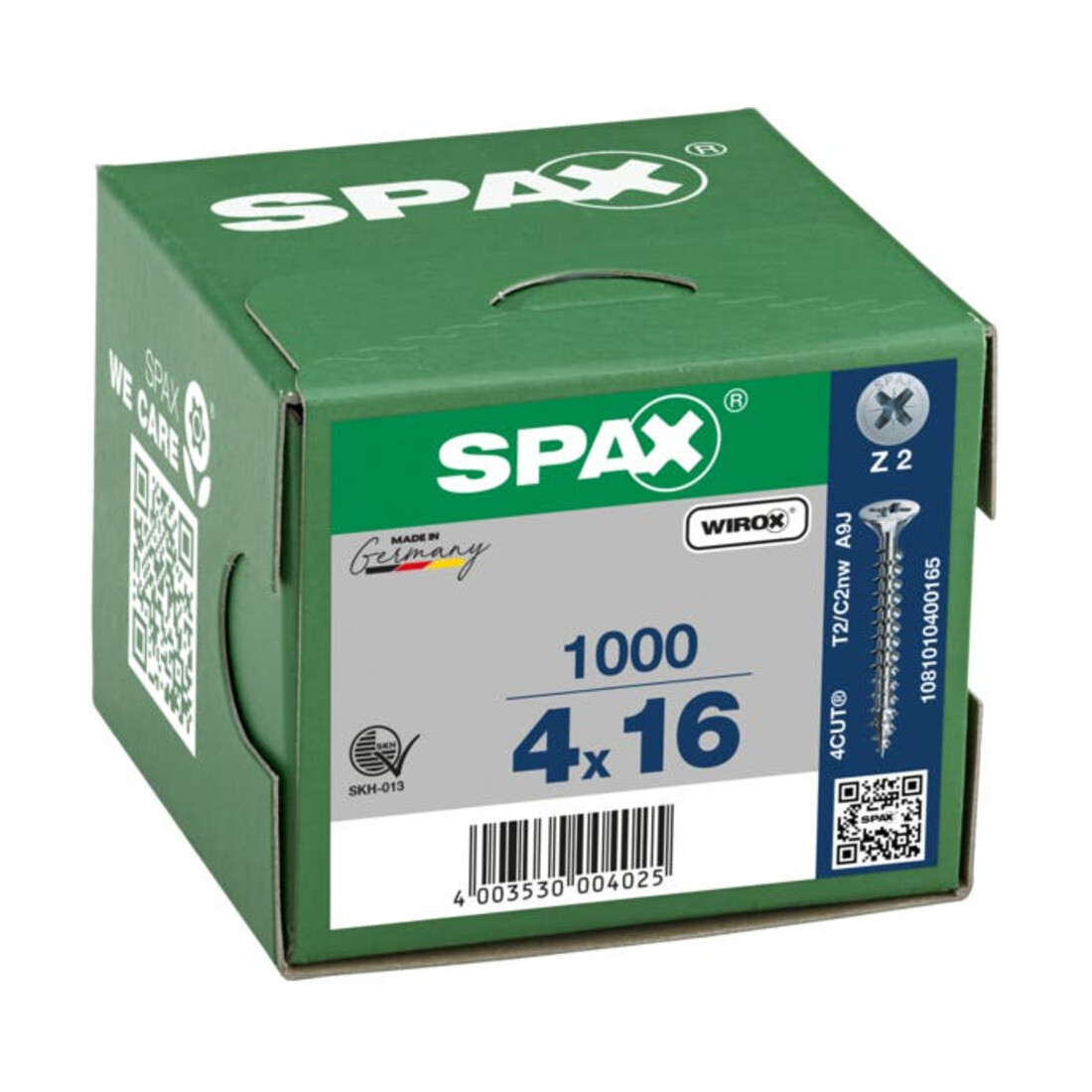 Spax Vis universelle 4 x 16 mm Tête fraisée Pozidriv Z Filetage total 4CUT WIROX A3J