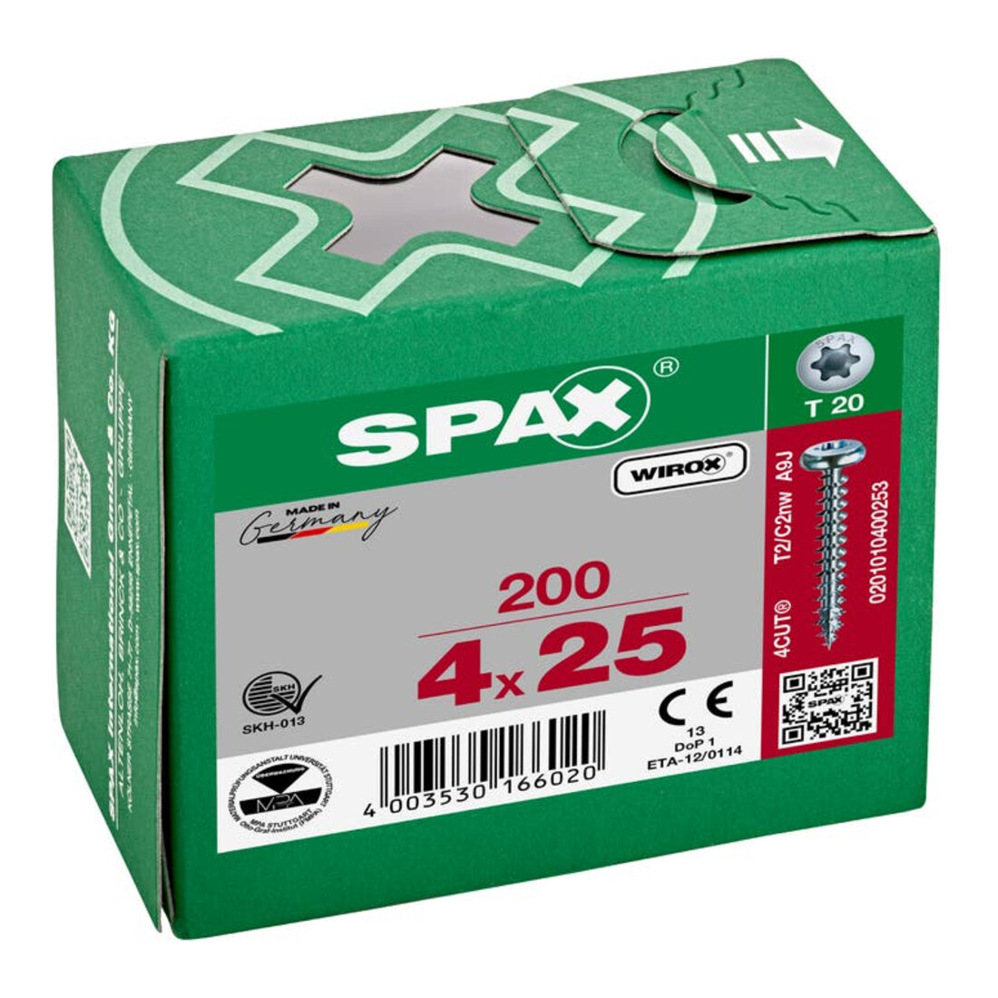 Spax Vis universelle 4 x 25 mm tête demi-ronde T-STAR plus filetage complet 4CUT WIROX A3J