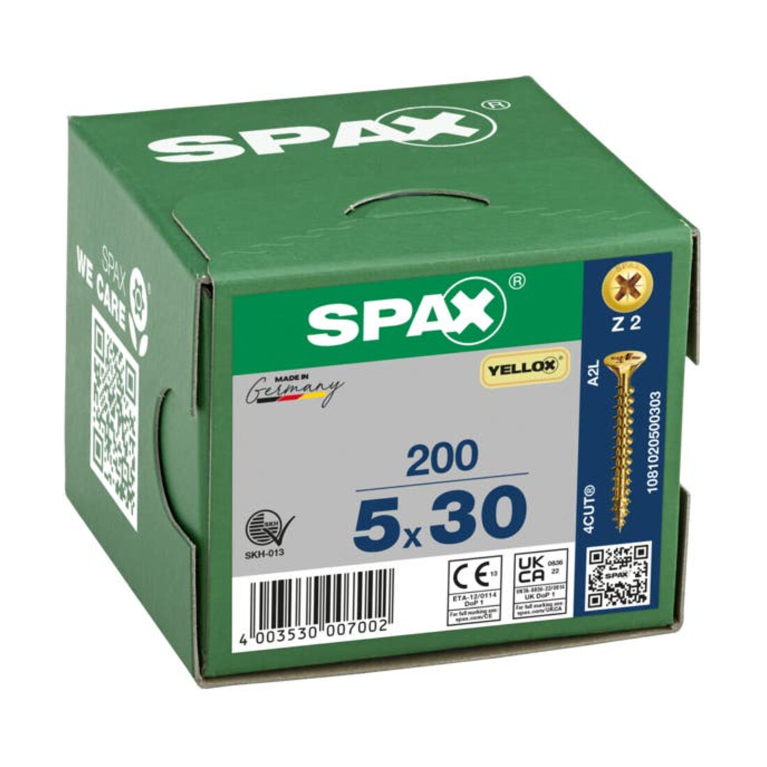 Spax Vis universelle 5 x 30 mm Tête fraisée Pozidriv Z Filetage total 4CUT YELLOX A2L