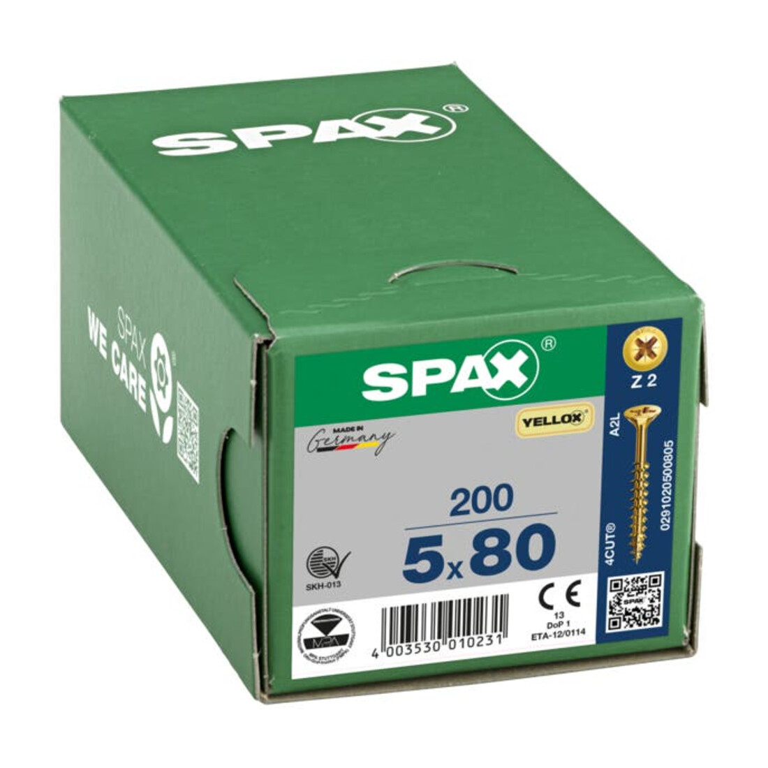 Spax Vis universelle 5 x 80 mm Tête fraisée Pozidriv Z Filetage partiel 4CUT YELLOX A2L