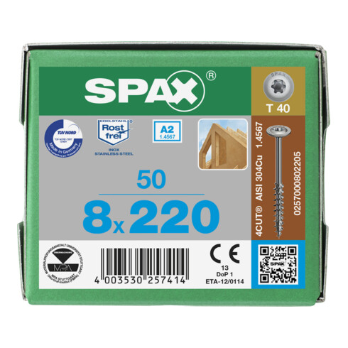 Spax WIROX Tête de disque 8 x 220 T-STAR PLUS T30 TG 4 Cut
