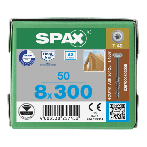 Spax WIROX Vis à tête disque 8 x 240 T-STAR PLUS T30 TG 4 Cut