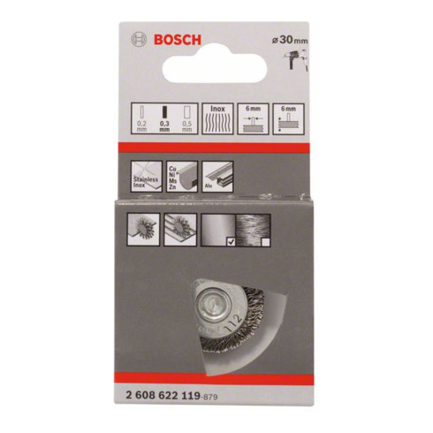 Bosch Spazzola a disco ondulata, inossidabile, 30mm 0,3mm 6mm 4500 rpm