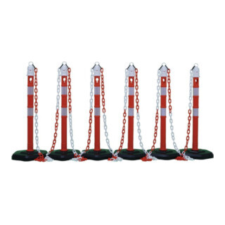 Sperrpfosten Set PU rouge/blanc 6 poteaux et 5 chaînes Ø63xH1000 avec œillet