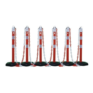 Sperrpfostenset PU rot/weiß 6 Pfosten u.5 Ketten D.63xH.1000 z. Aufstellen m.Öse